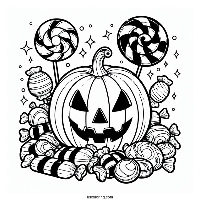 Halloween Candy In a Pumpkin To Color