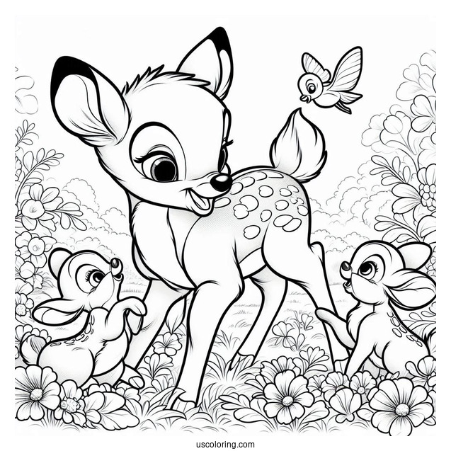 Bambi Talking To Thumper Sisters In Flower Field