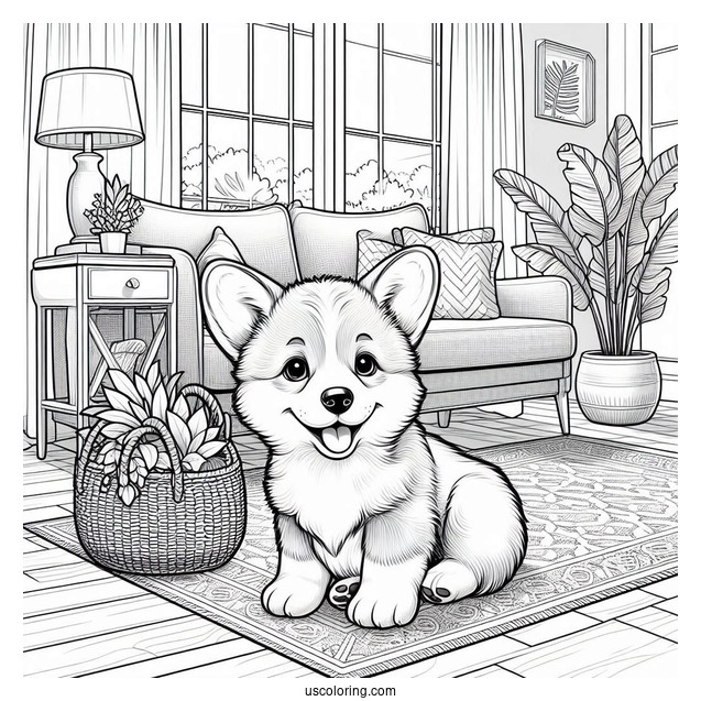 Corgi Puppy In The Living Room