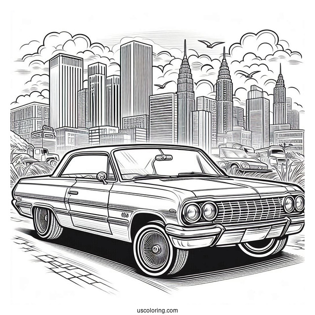 1964 Chevrolet Impala Lowrider Coloring Page In The City