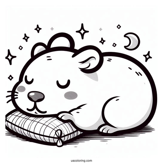 Kawaii Chibi Capybara Coloring Page Napping For Kids