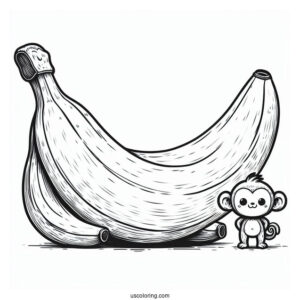 Massive Banana Coloring Page Beside A Small Monkey