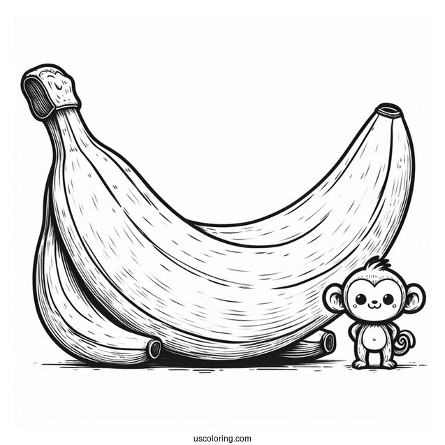Massive Banana Coloring Page Beside A Small Monkey