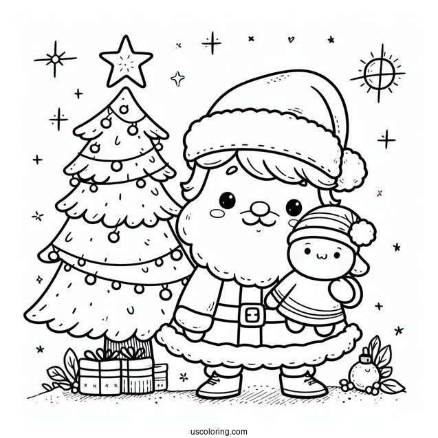 Cute Santa With Baby Jesus And Christmas Tree