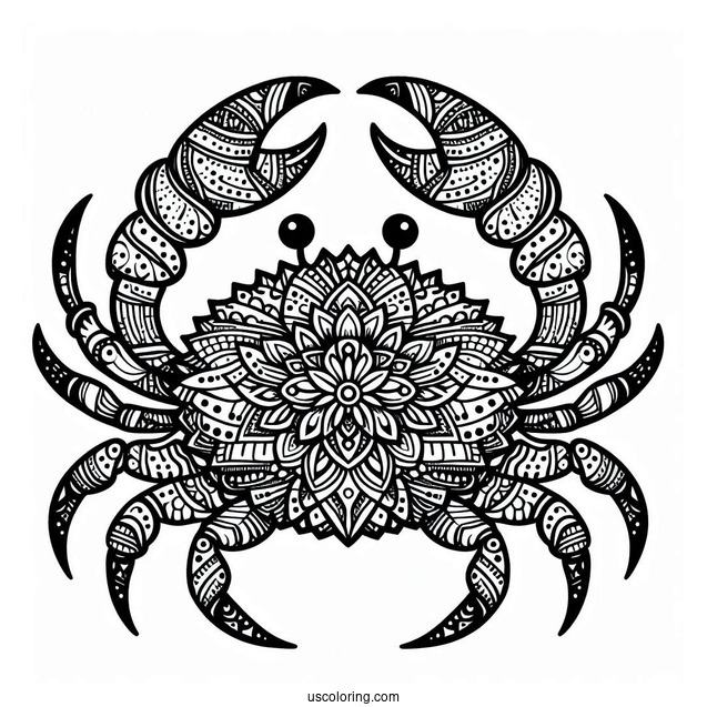 Intricate Crab Coloring Page Mandala