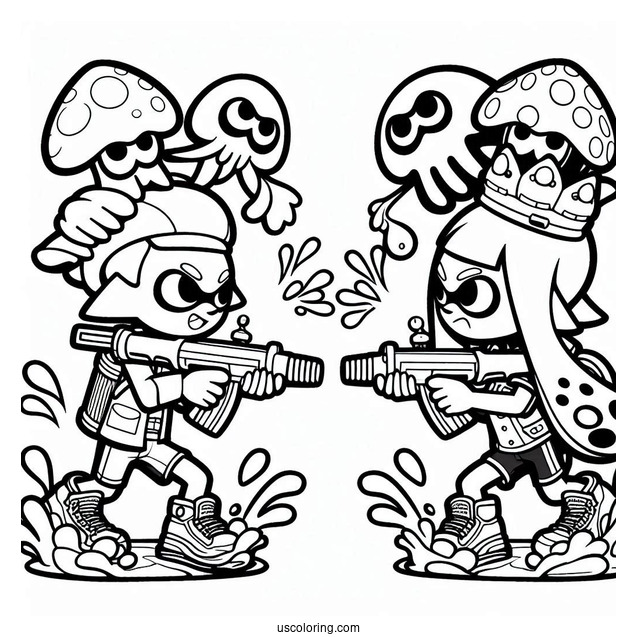 Detailed Splatoon Coloring Page Of Inklings Vs Octolings