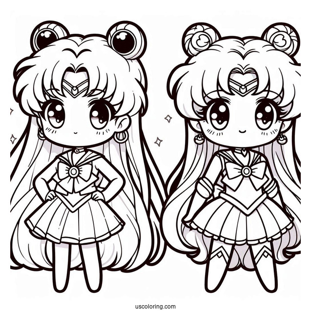 Kawaii Helios And Chibiusa Coloring In For Kids