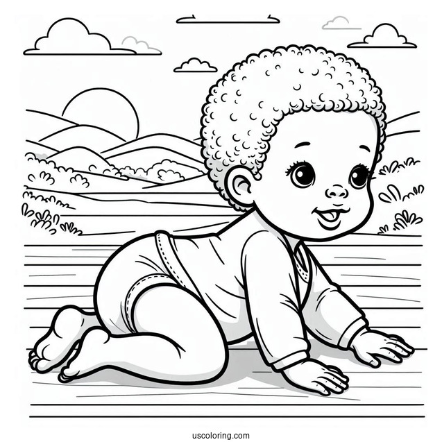 Baby Coloring Page Crawling On The Floor For Kids