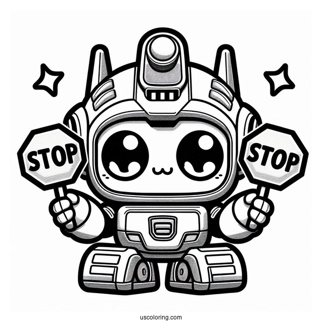 Kawaii Heatwave Rescue Bots Coloring Page Holding Stop Signs