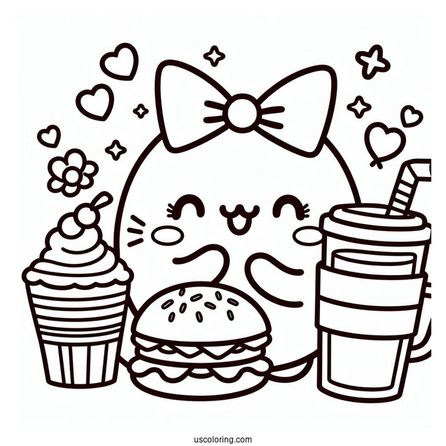 Pompompurin Serving Coffee And Burger Coloring Sheet