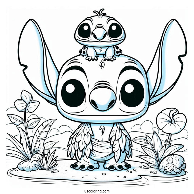 Funko Pop Stitch With Frog On Head To Color