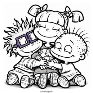 Rugrats Coloring Page Of Angelika Hugging Chuckie And Tommy