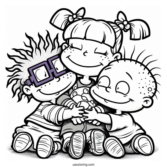 Rugrats Coloring Page Of Angelika Hugging Chuckie And Tommy