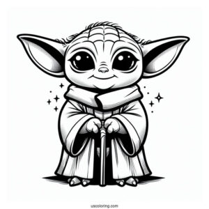 Simple To Color Baby Yoda For Kids