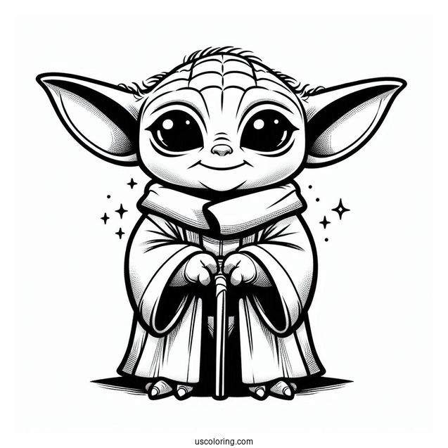 Simple To Color Baby Yoda For Kids