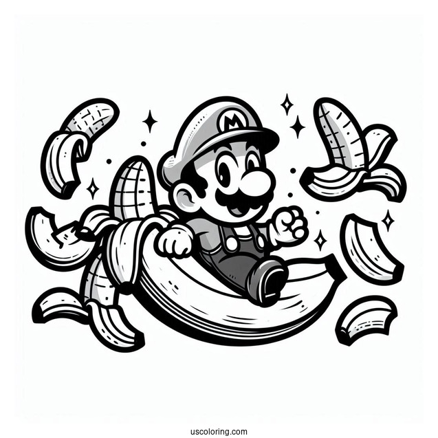Super Mario Banana Peels Coloring Page