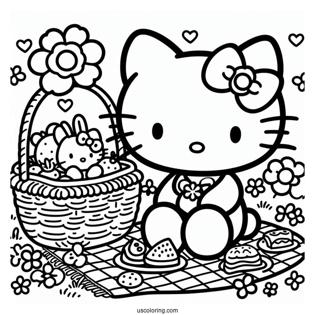 Hello Kitty And Miffy Coloring Page Having A Picnic
