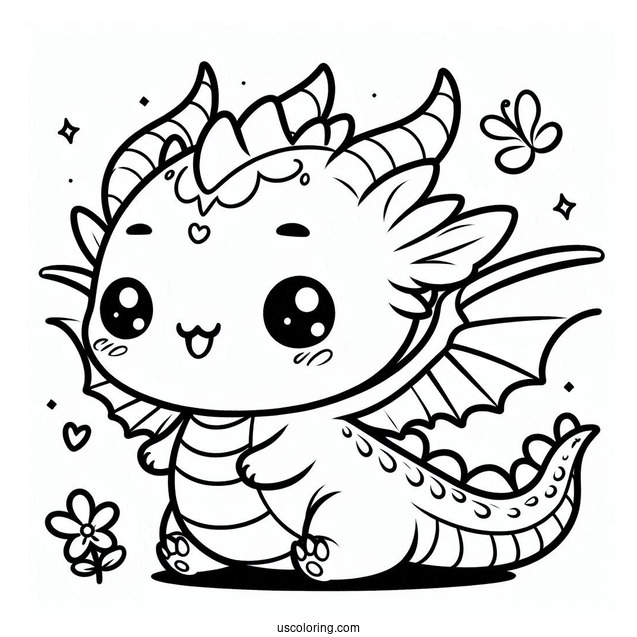Coloring Sheet Of An Adorable Kawaii Dragon