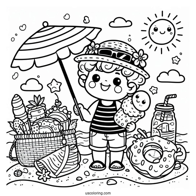 Summer Coloring Page Treats At The Beach For Kids