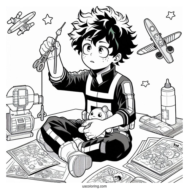 My Hero Academia Coloring Page Of Young Izuku Midoriya Playing With Toy