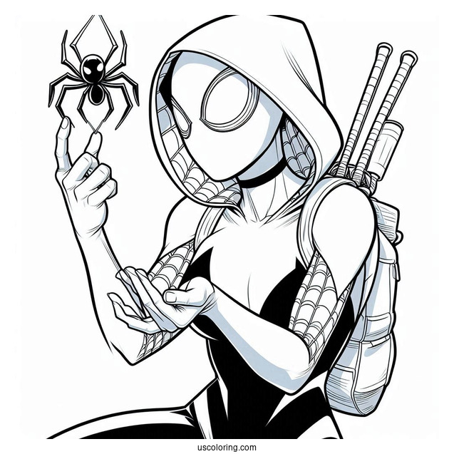 Detailed Spider-Gwen Coloring Page Holding Spider Gwen In Mid Air