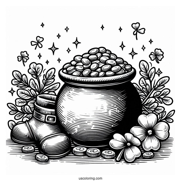 Coloring Sheet Of St Patrick_s Pot Of Gold