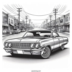 Lowrider Coloring Page Chevrolet Impala Front View In The Streets