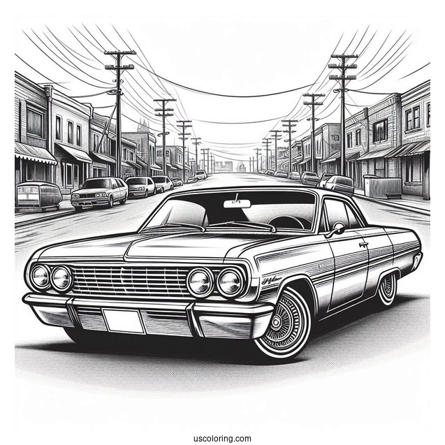 Lowrider Coloring Page Chevrolet Impala Front View In The Streets