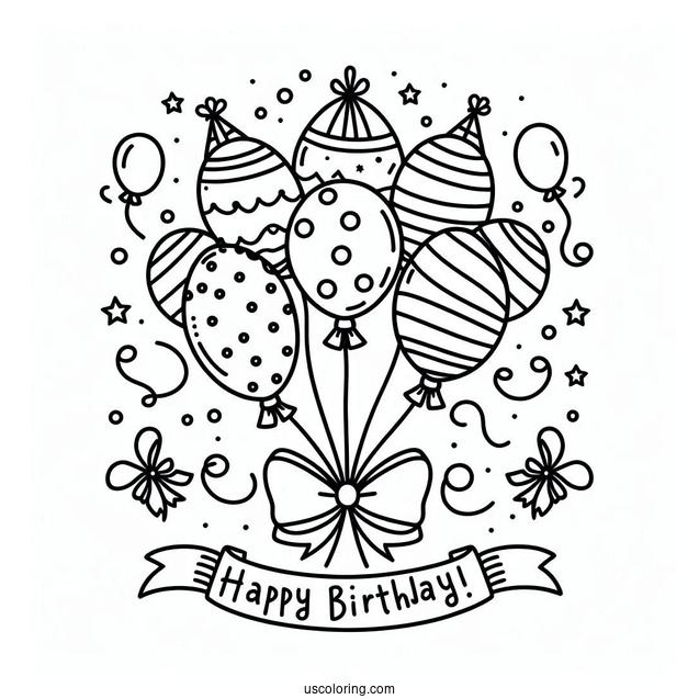 Happy Birthday Balloons Coloring Page