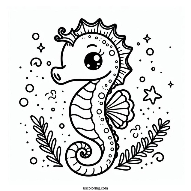 Cartoon Seahorse Coloring Sheet