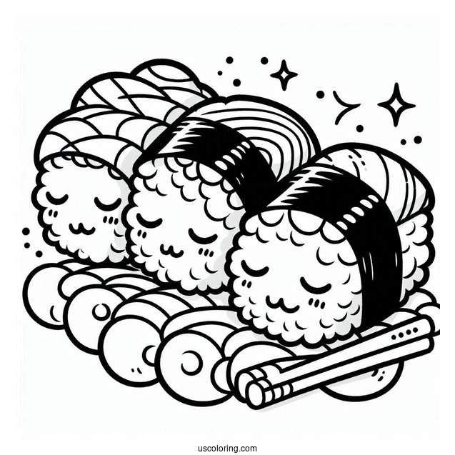 Three Sleeping Nigiri Sushi Coloring Pages