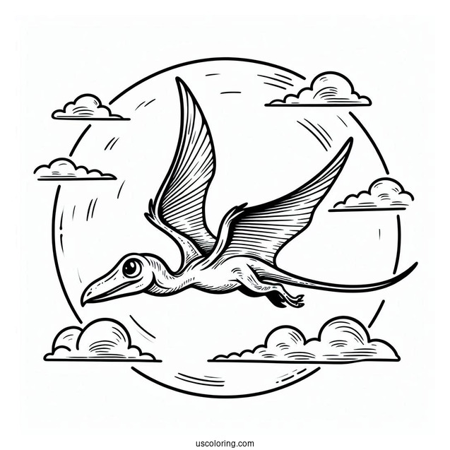 Small Pterodactyl Coloring Page Flying In The Sky