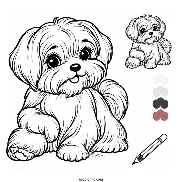 Coloring Sheet Of Maltese Dog With Paw Up