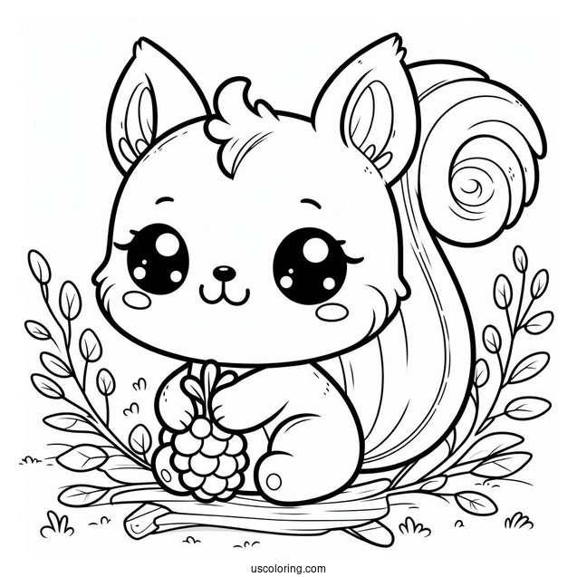Kawaii Squirrel Coloring Page For Preschoolers