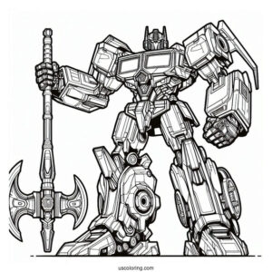 Jetpower Optimus Prime Coloring Page With Giant Axe