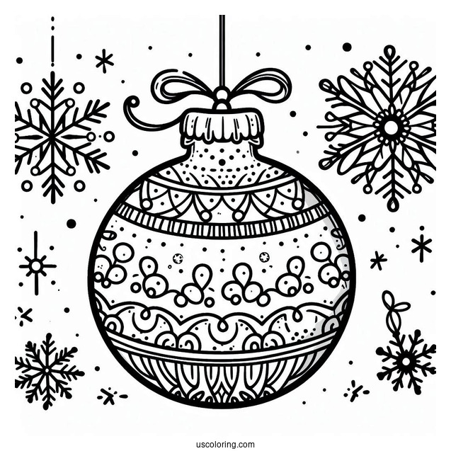 Cute Christmas Ornaments Coloring Page With Snowflakes