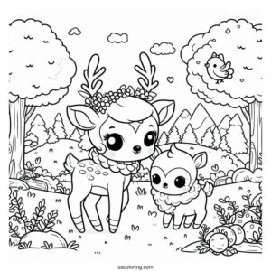 Kawaii Snow White Coloring Pages With Deer In The Forest For Preschoolers