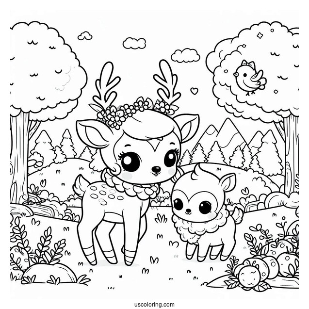 Kawaii Snow White Coloring Pages With Deer In The Forest For Preschoolers