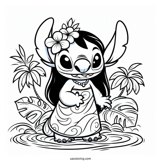Easy Coloring Page Of Lilo and Stitch For Kids