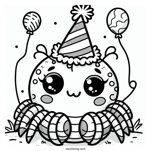 Cartoon Spider Wearing A Birthday Hat Coloring Sheet