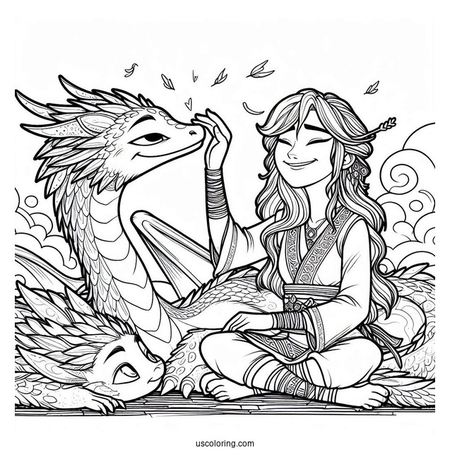 Raya And The Last Dragon Coloring Page Of Raya Tickling Sisu s Chin For Kids