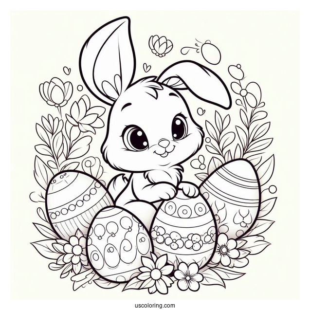 Disney Easter Bunny Coloring Page Outline With Eggs