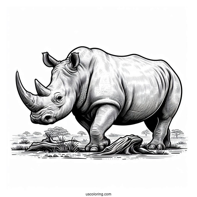 Detailed White Rhinoceros To Color