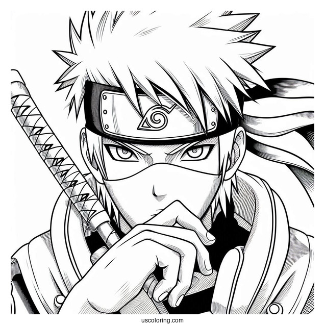 Naruto Coloring Page of Hatake Kakashi Holding Kunai