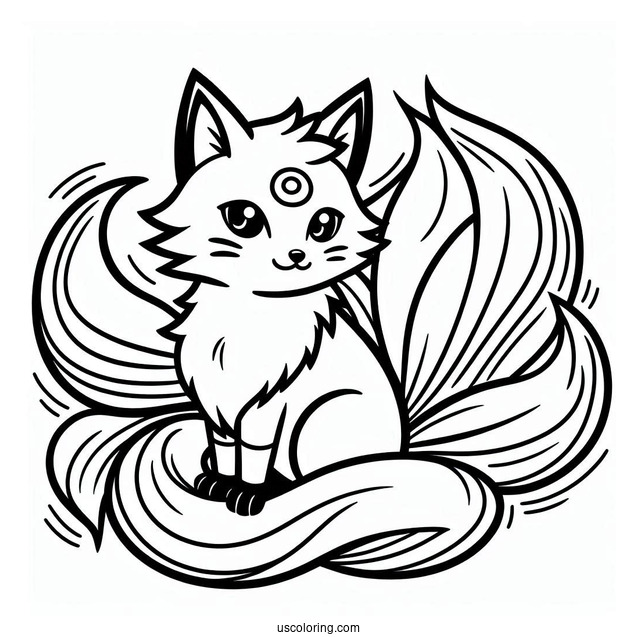Cute Nine Tails Fox Naruto Coloring Page For Preschoolers