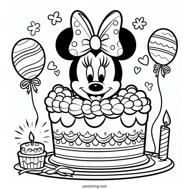 Coloring Sheet Of Minnie Mouse Birthday Cake