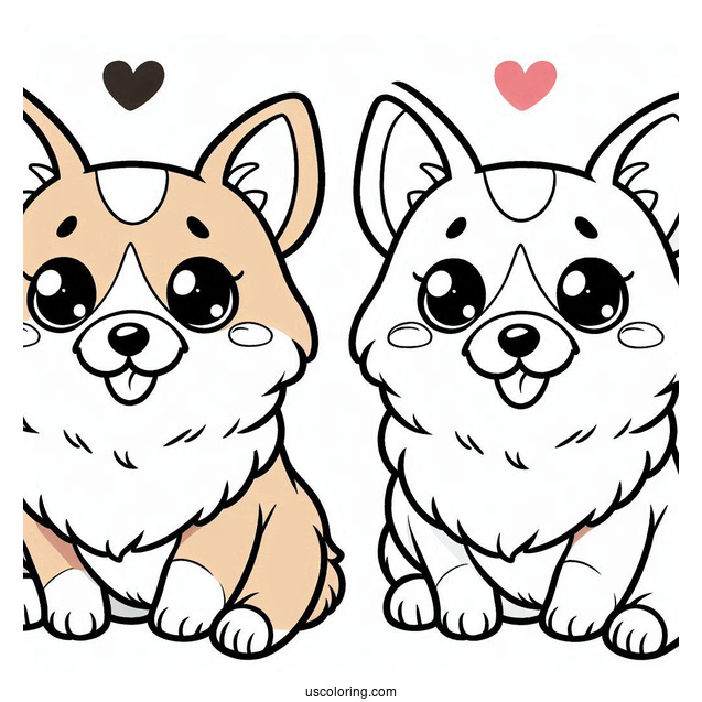 Kawaii Corgi Outline For Preschoolers