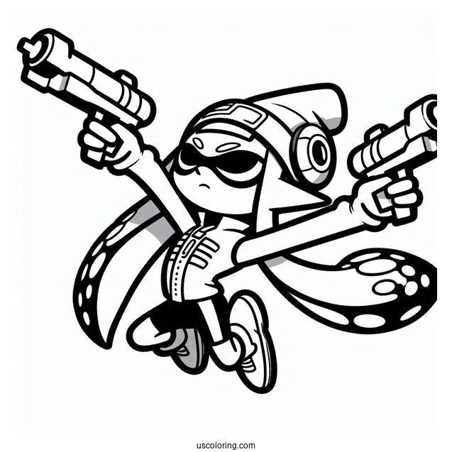 Splatoon Coloring Page Of Easy Agent 3 Stretching Arms Outline For Kids