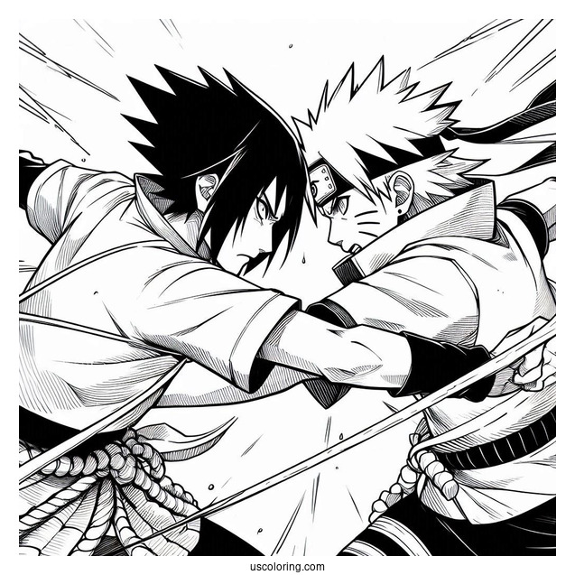 Detailed Uchiha Sasuke Coloring Page Fighting With Kusanagi