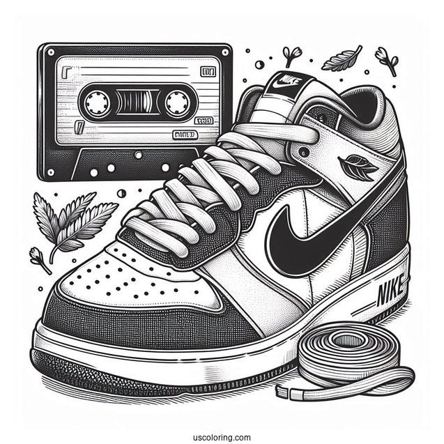 Nike Coloring Page Of Sneaker Poster With Cassette Tape